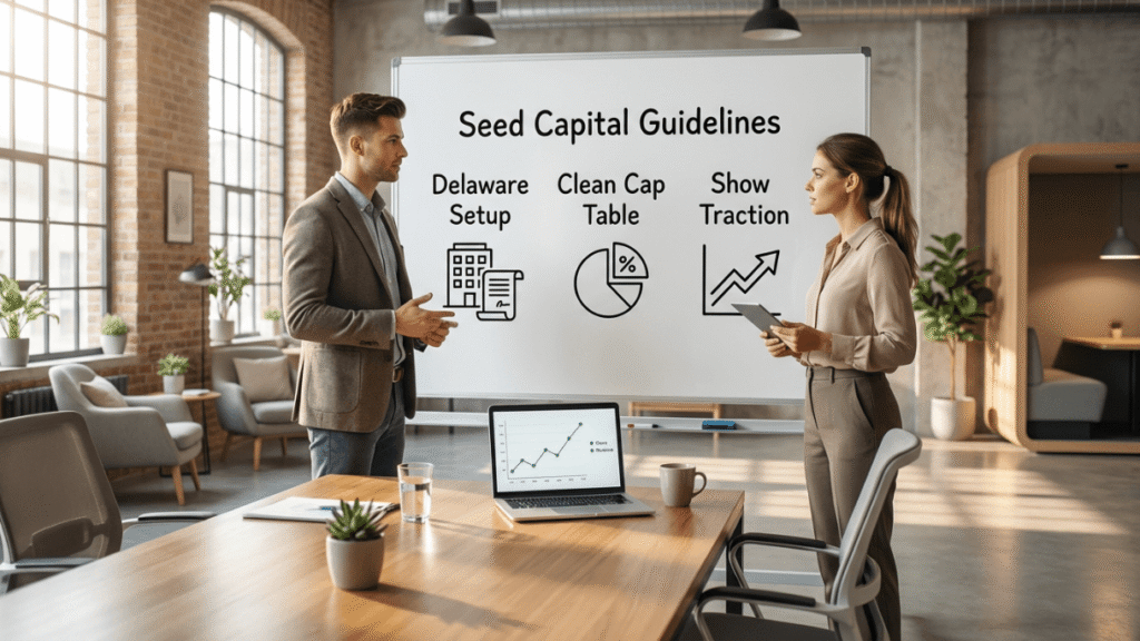 seed capital guidelines delaware setup cap table traction startup funding tips