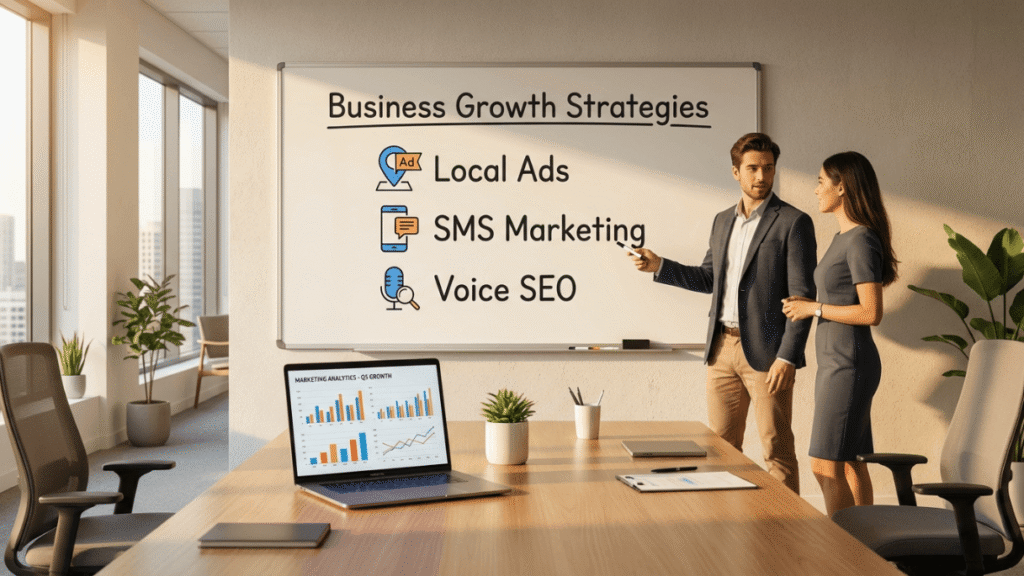 business growth strategies local ads sms marketing voice seo marketing matrix
