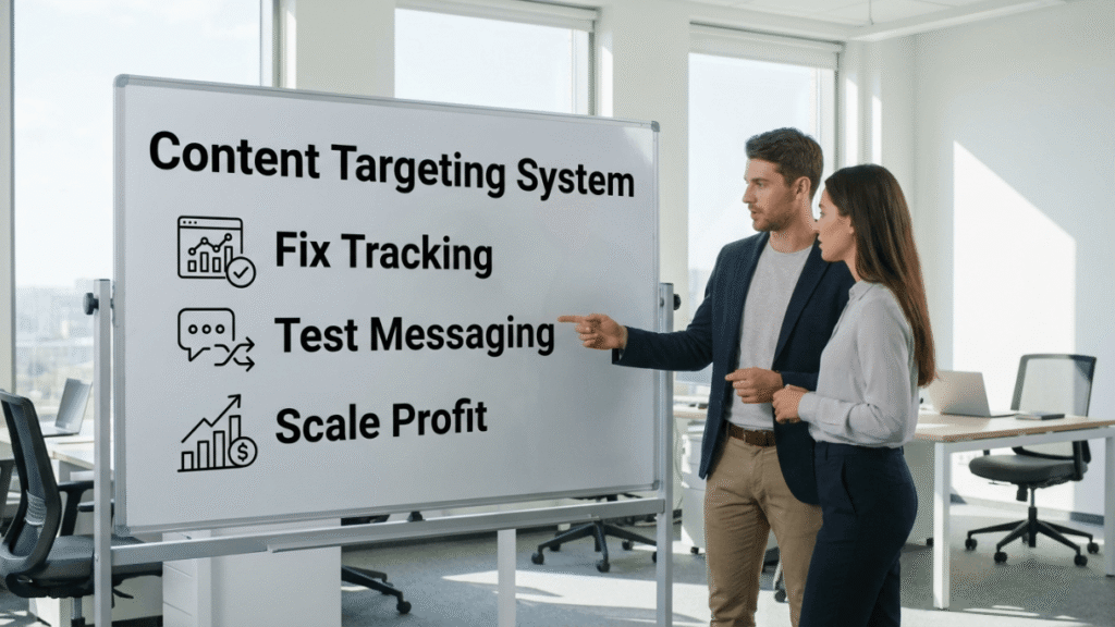 content targeting system fix tracking test messaging scale profit social media marketing
