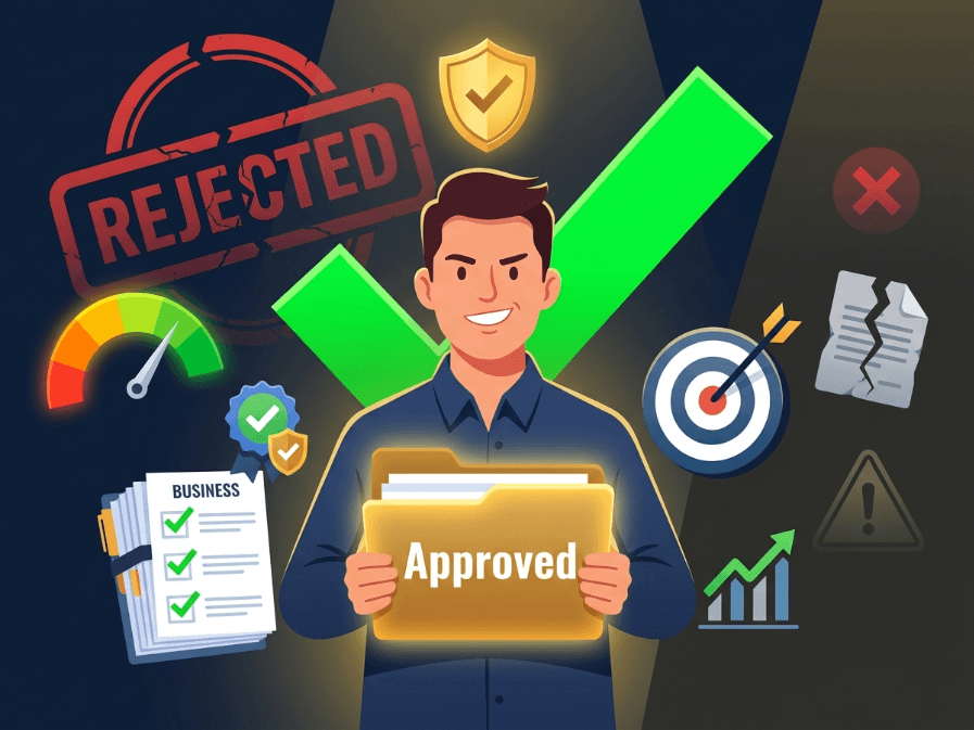 Business owner securing loan approval with verified documents, strong credit, lender trust.