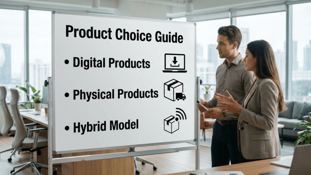 product choice guide digital products physical products hybrid model business strategy