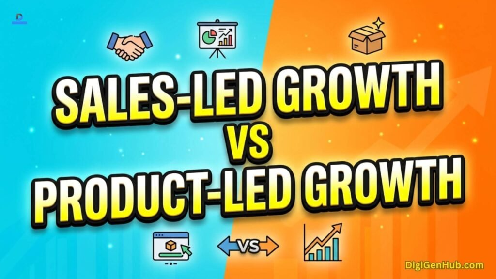 Sales-led growth versus product-led growth comparison illustration.