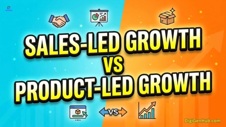 Sales-led growth versus product-led growth comparison illustration.