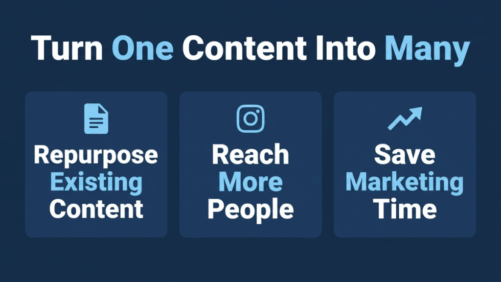 Content repurposing infographic showing reach growth and time savings