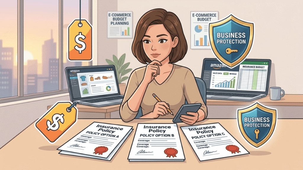 E-commerce seller comparing insurance policy costs and coverage options in 2026.
