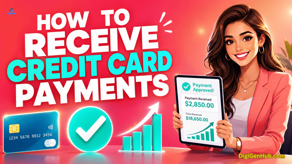 Professional businesswoman receiving credit card payments through a low-cost payment solution while growing business profits.