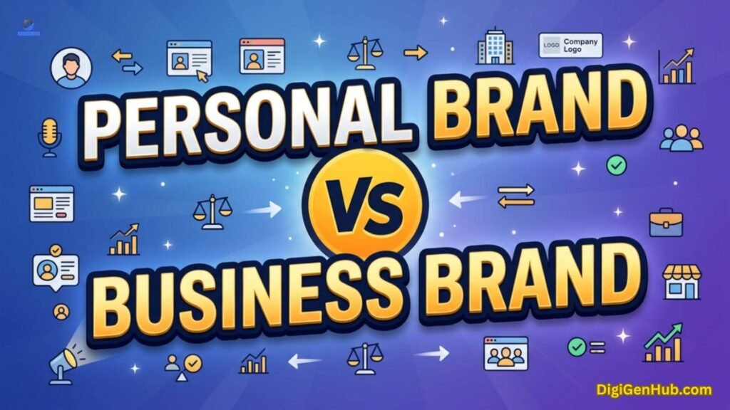 Personal and business brand comparison with branding icons.