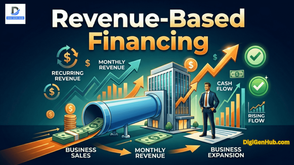 Revenue-based financing concept showing business growth supported by recurring revenue and flexible funding.