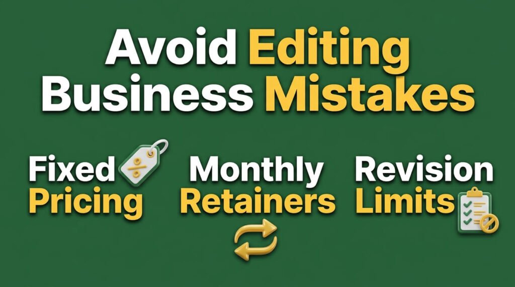 Video editing infographic showing pricing, retainers, and revision limits.