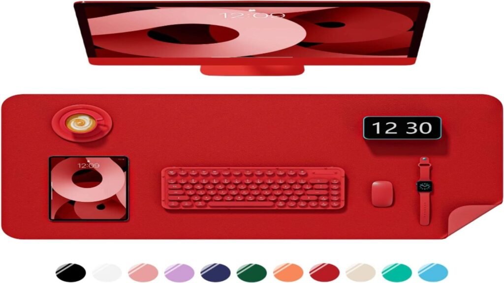 Bright red PU leather desk pad for stylish workspace protection