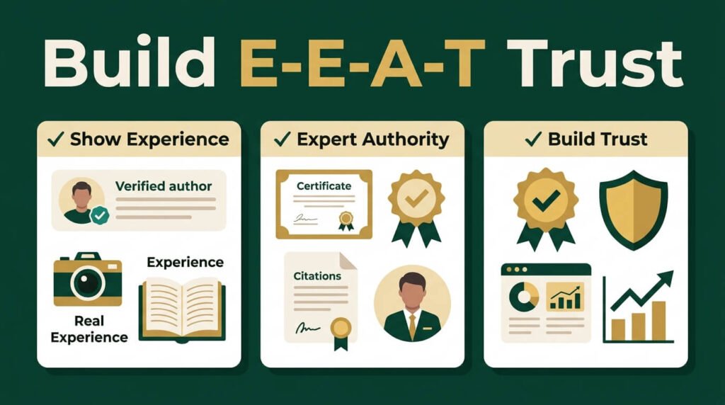 build eeat trust experience authority credibility improves google website ranking performance today