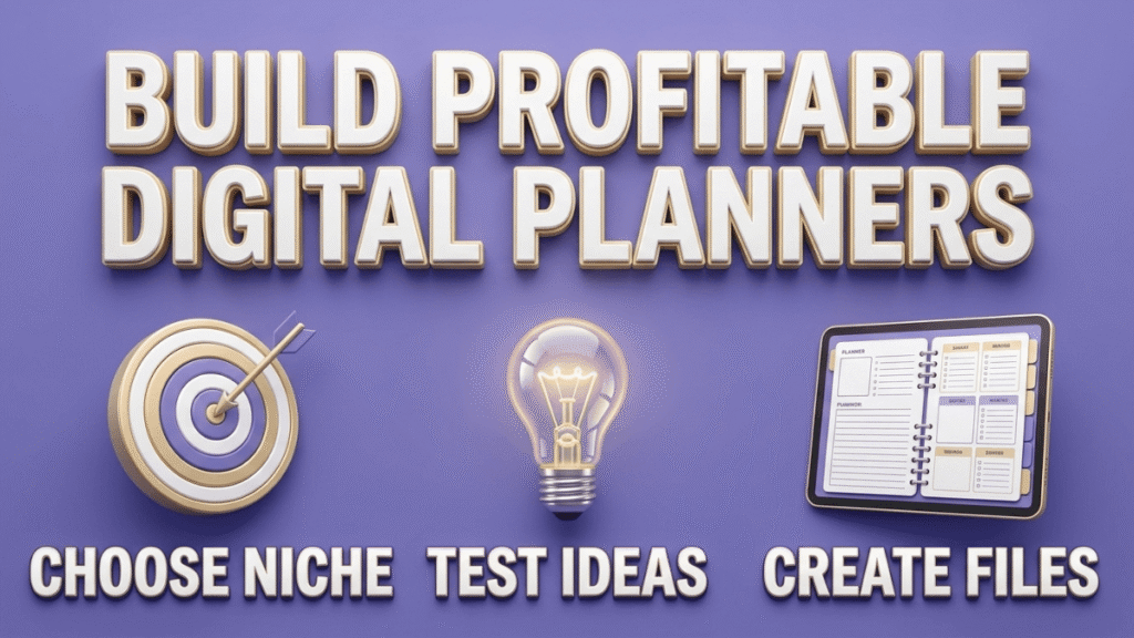 Digital planner infographic showing niche, ideas, and planner creation.