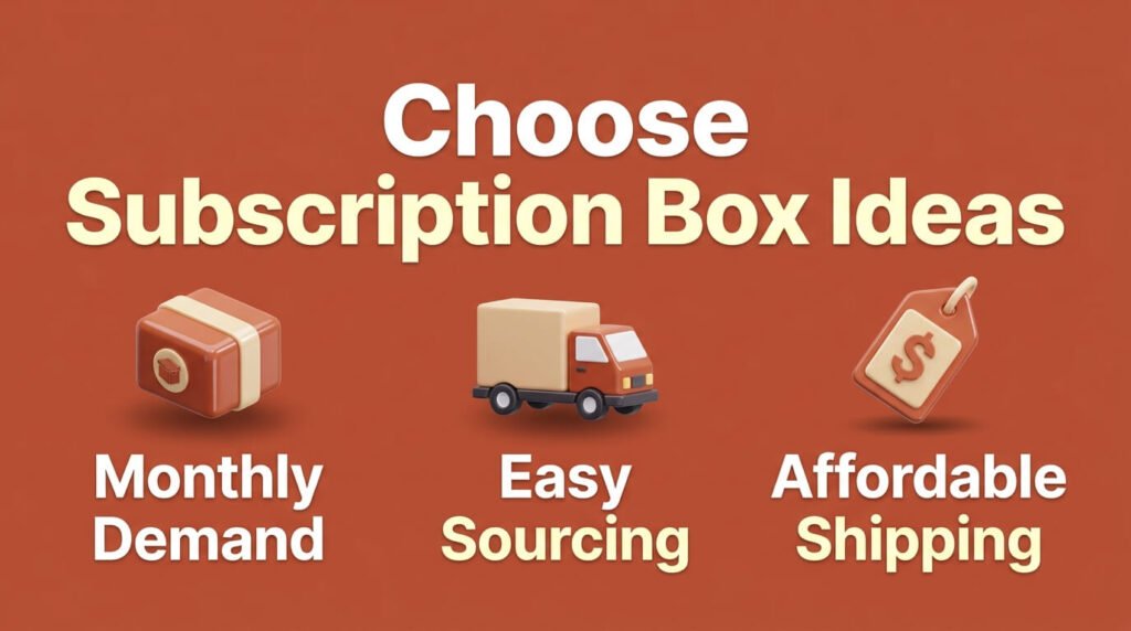 Subscription box infographic showing demand, sourcing, and shipping factors.