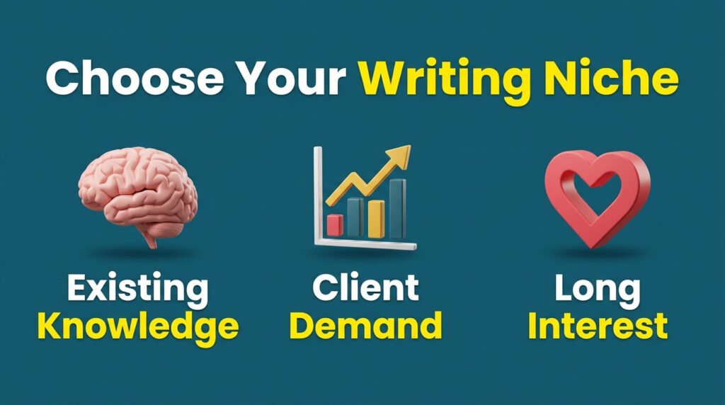 Writing niche infographic showing knowledge, demand, and long-term interest.