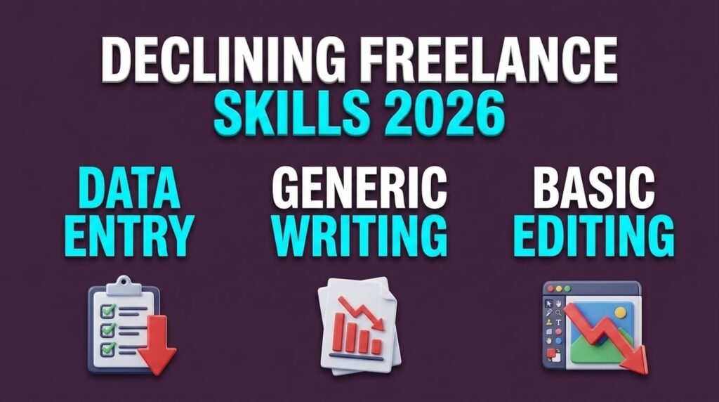 Freelance skills infographic showing declining data entry, writing, and editing.