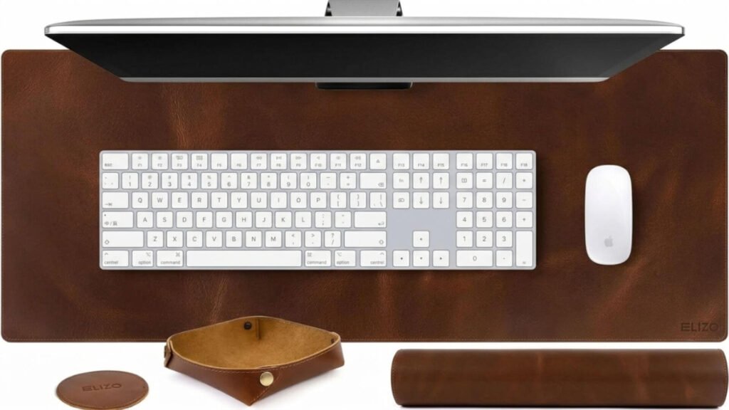 Extended real leather desk mat for premium workspace protection and style