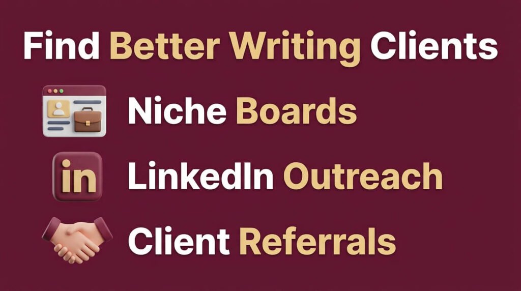 Writing jobs infographic showing boards, outreach, and referrals.