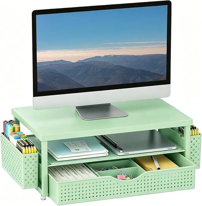 Gianotter desk organizer with drawer and two pen holders for workspace