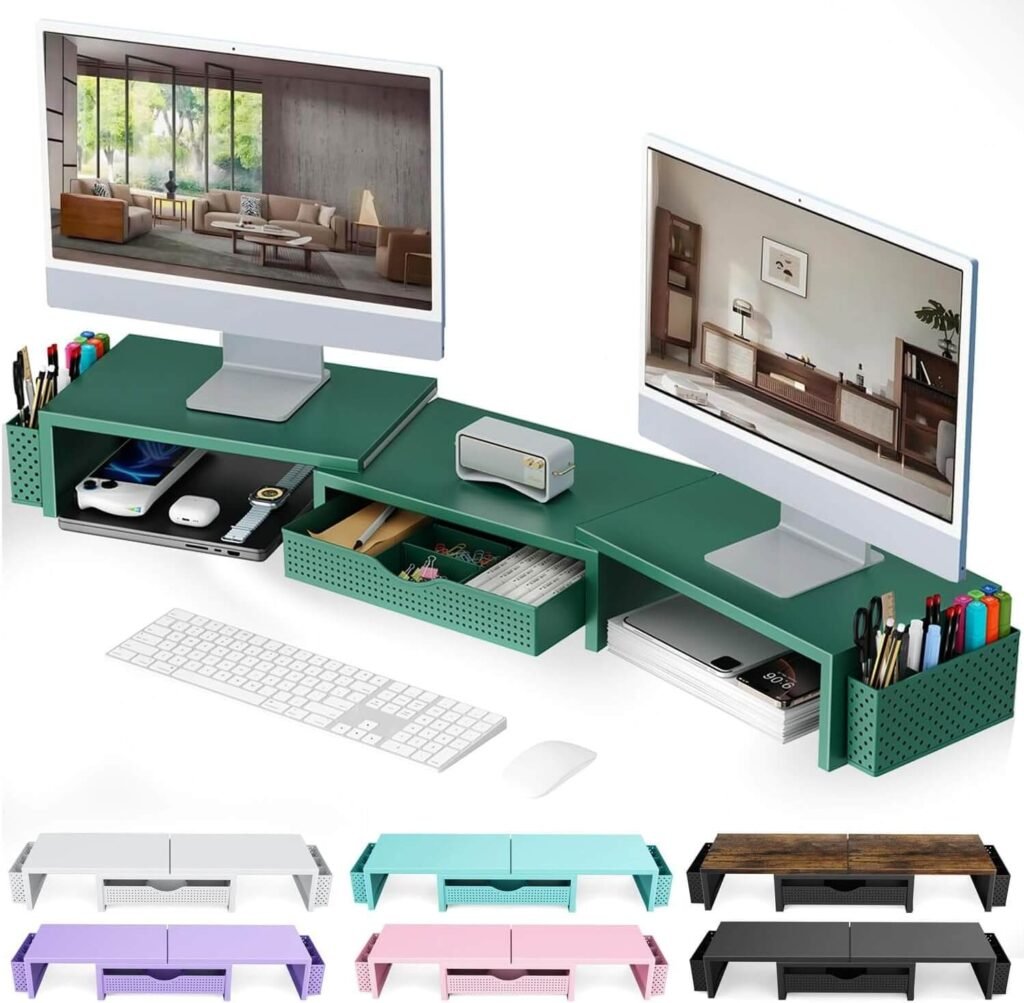 Gianotter dual monitor stand riser with drawer and magnetic pen holders