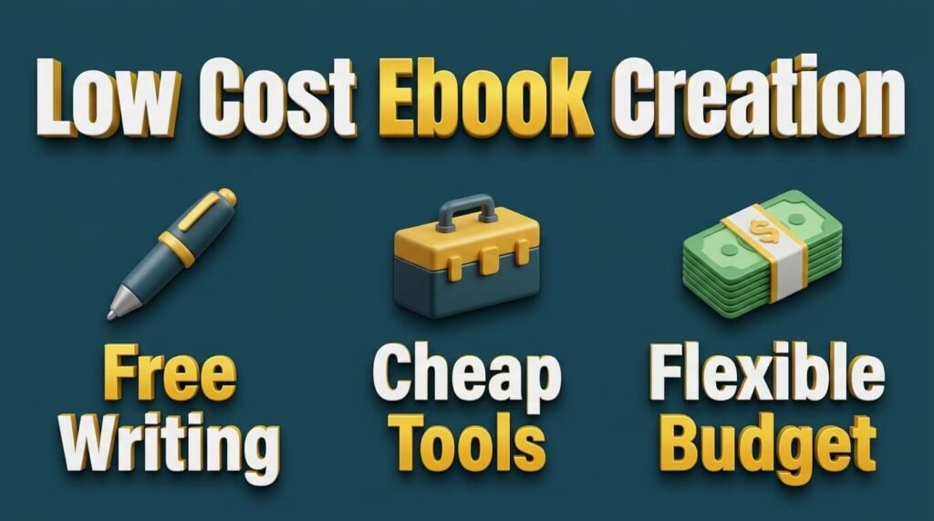Ebook infographic showing writing costs, tools, and flexible budgets.
