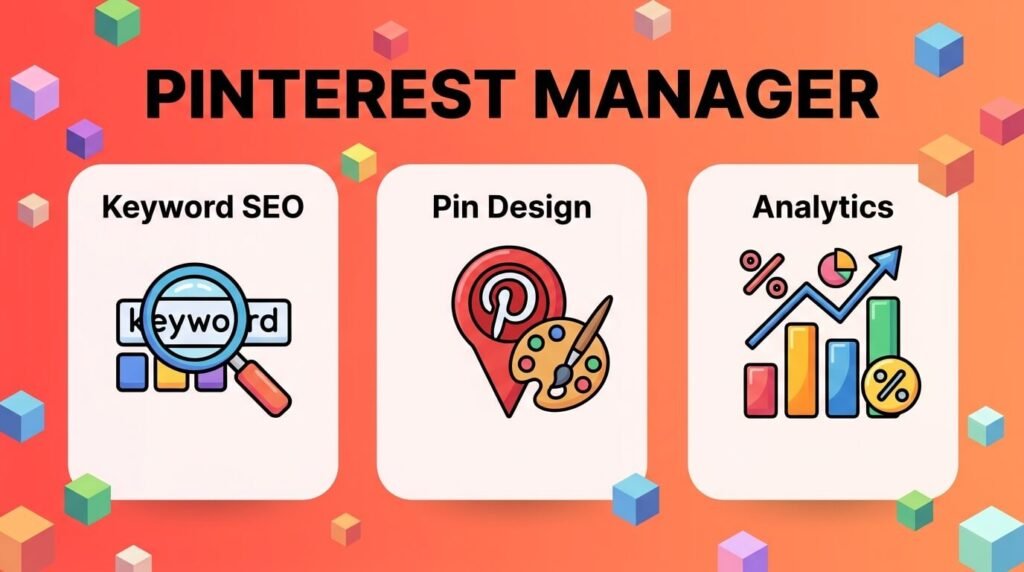 Pinterest manager tasks with SEO design and analytics