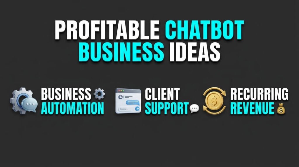 Chatbot business infographic showing automation, support, and recurring revenue.