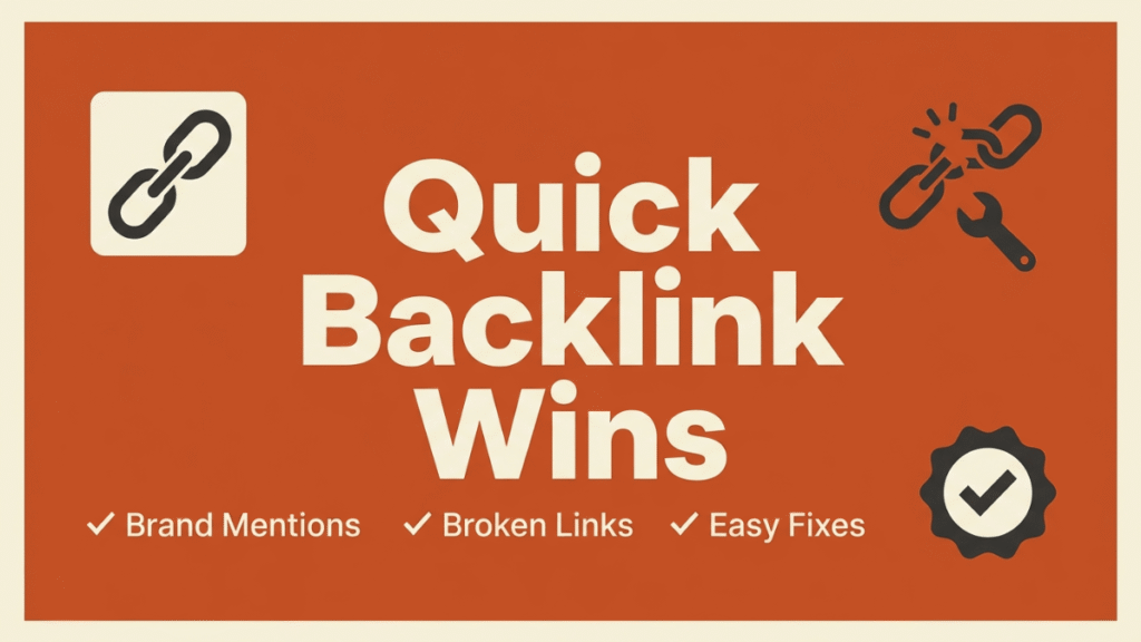 Quick backlink wins through mentions broken links and simple optimization strategies.