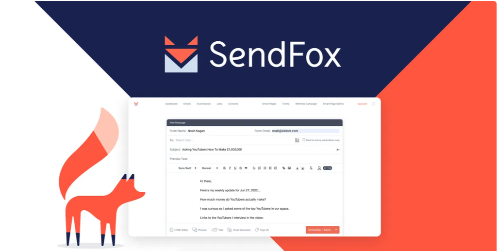 SendFox dashboard interface showing Smart Campaigns and creator newsletter automations.