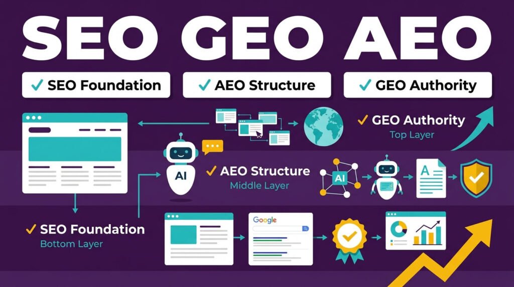 SEO GEO AEO framework improves search visibility across AI platforms effectively.