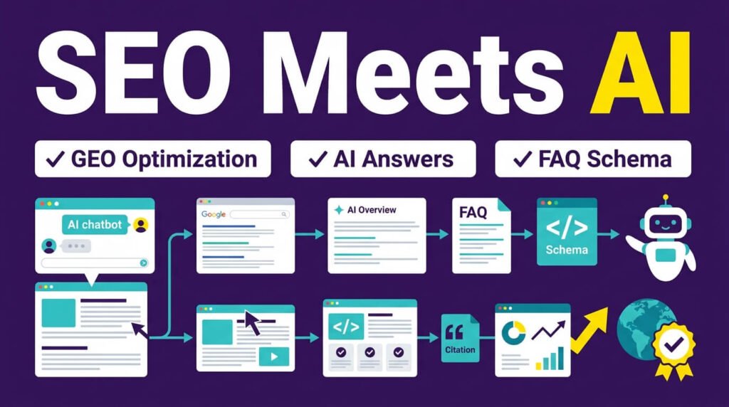 SEO meets AI using GEO optimization FAQ schema for better visibility today.