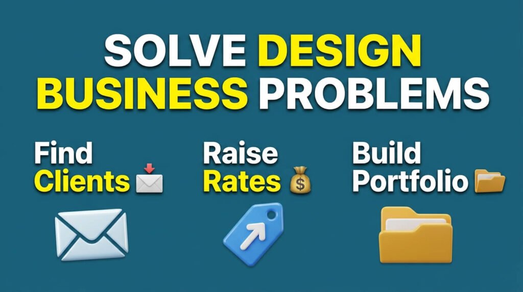 Design business infographic showing clients, pricing, and portfolio growth.