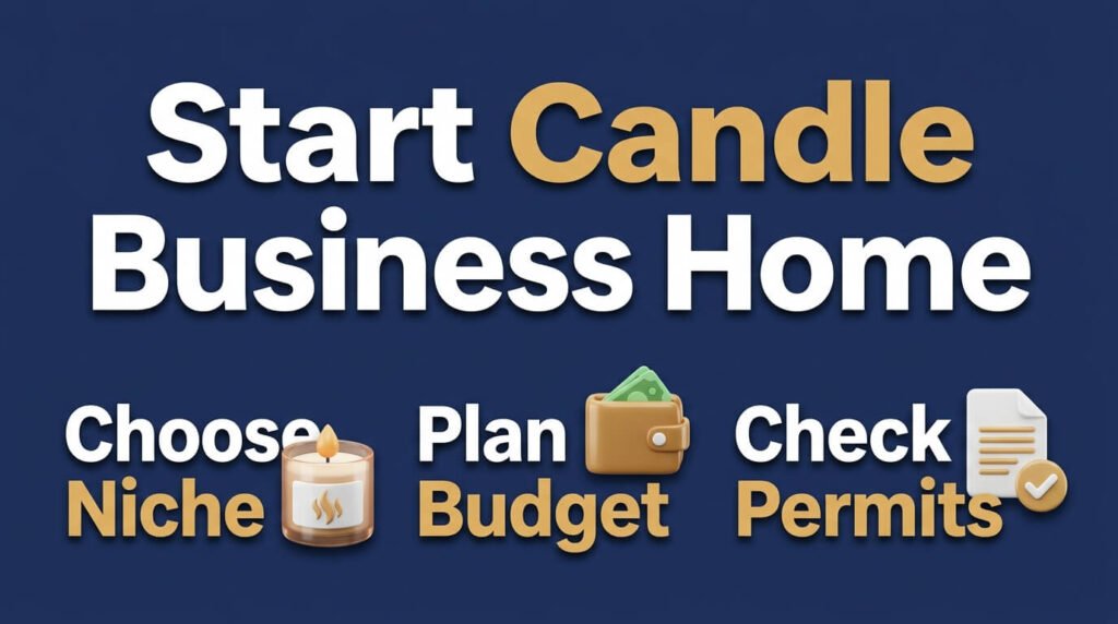 Candle business infographic showing niche, budget, and permits.
