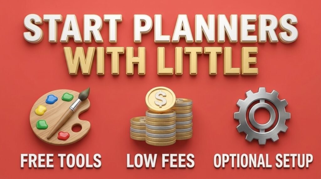 Digital planner infographic showing tools, fees, and startup costs.