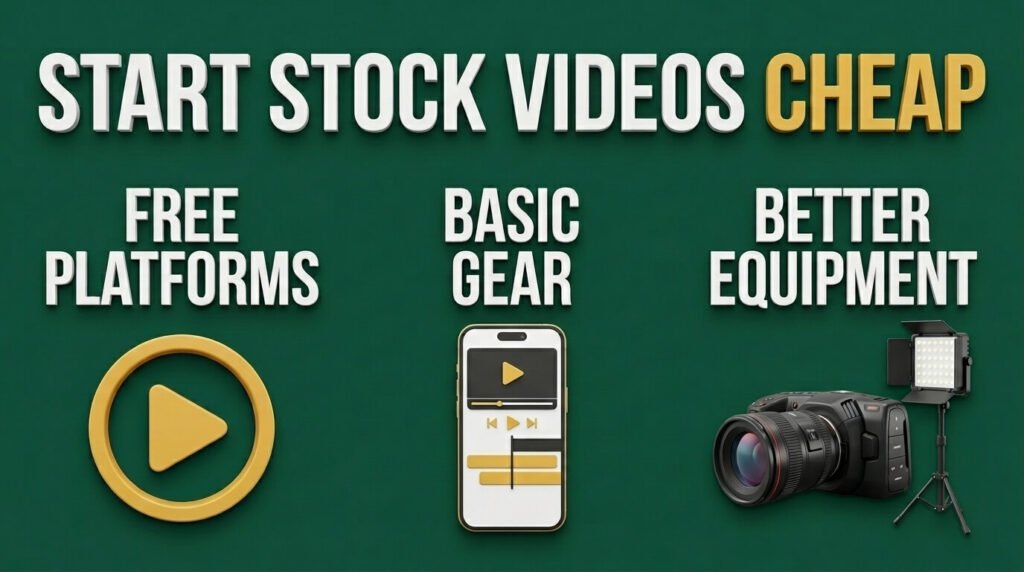Stock video infographic showing platforms, gear, and equipment costs.