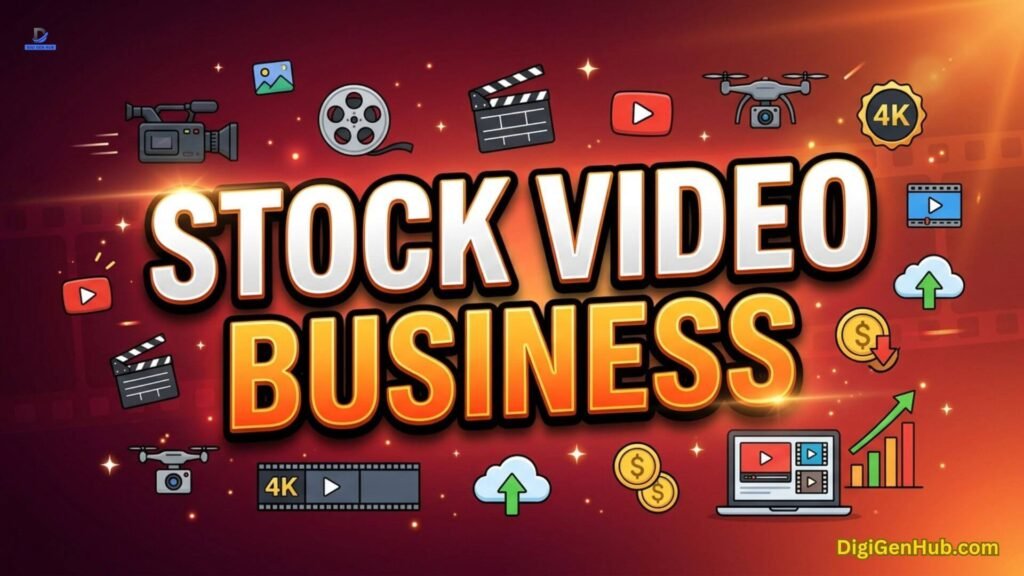 Stock video business illustration with media and income icons