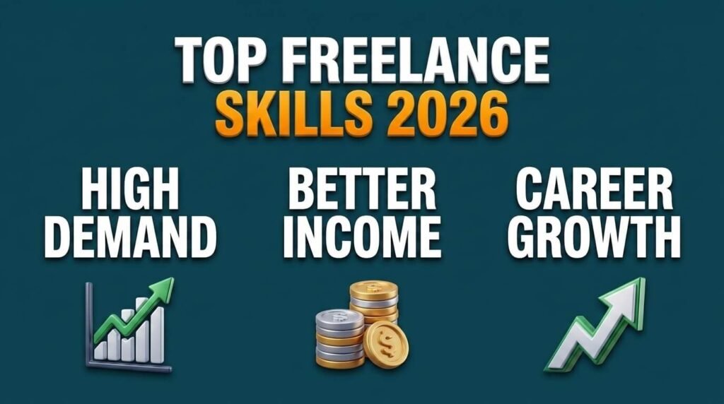 Freelance skills infographic showing demand, income, and career growth.