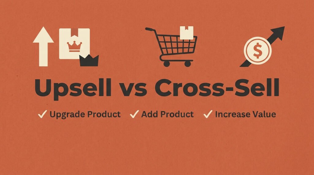 Upsell versus cross-sell showing upgrades add-ons increasing customer purchase value effectively.
