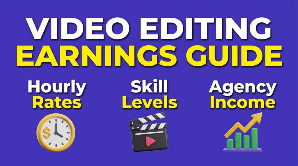 Video editing infographic showing rates, experience, and agency income.