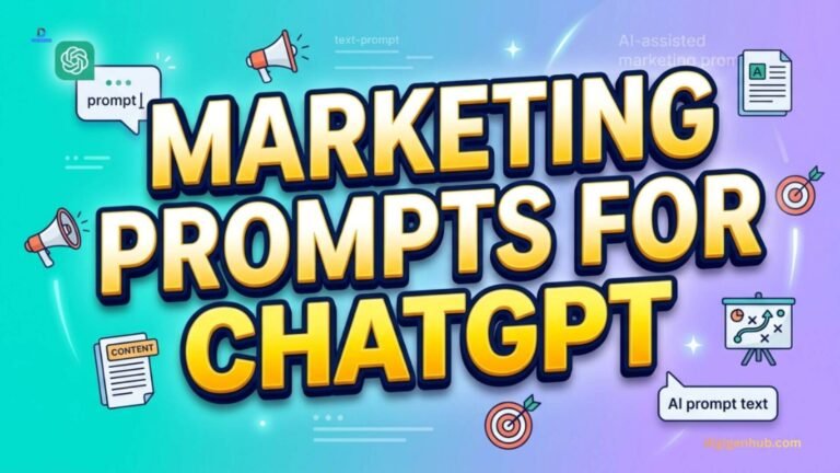 Marketing prompts for ChatGPT with digital marketing symbols