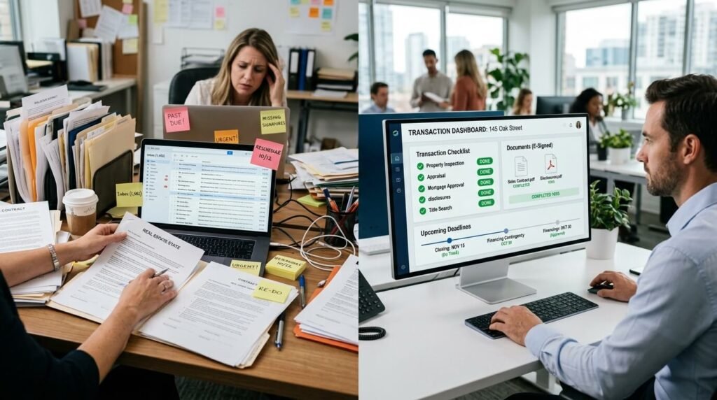 Software replacing scattered paperwork with organized transaction workflows